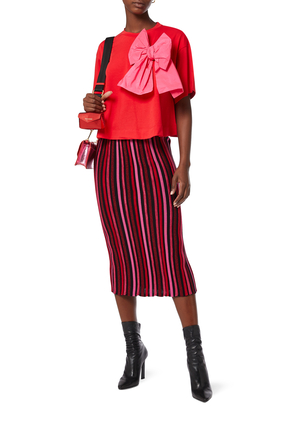 Striped Pencil Midi Skirt